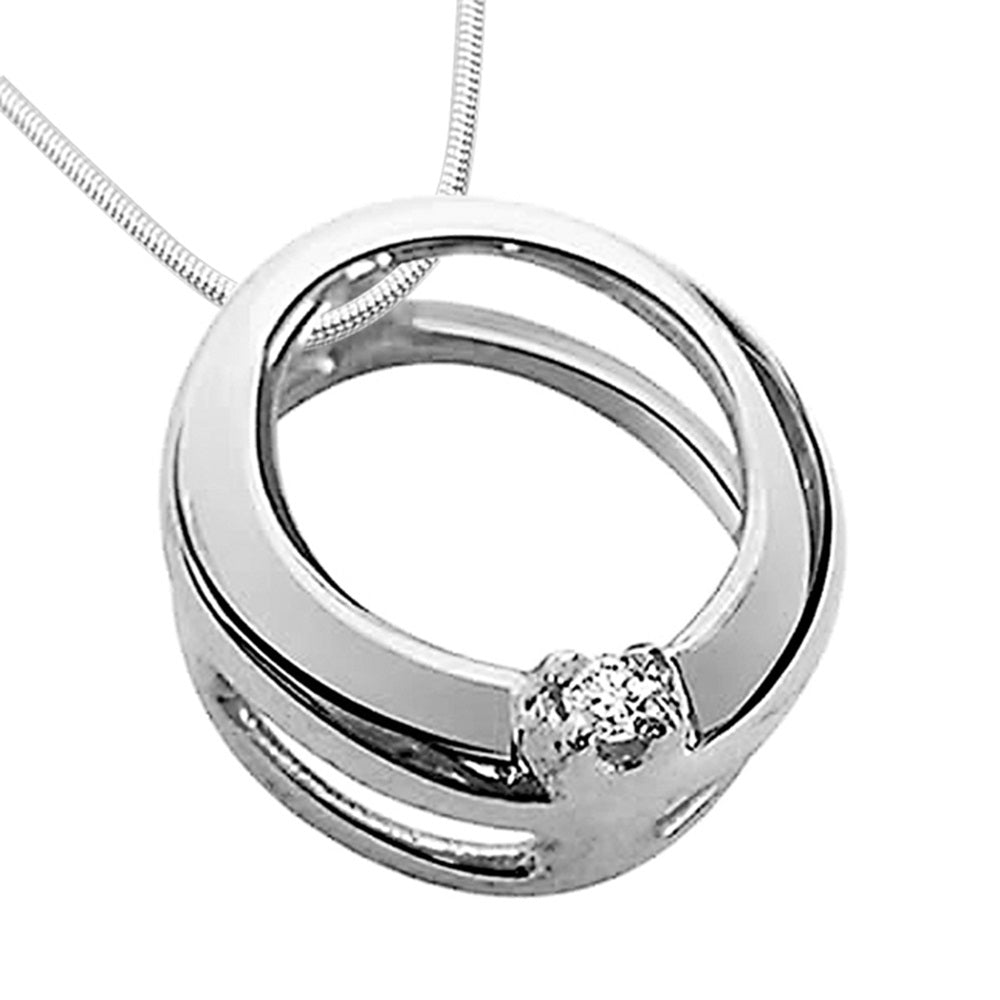 Surat Diamond - Endless Love Circle - Real Diamond & Sterling Silver Pendant With 18 In Chain - Sdp22