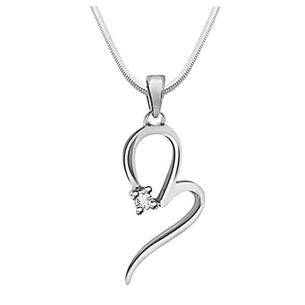 Surat Diamond - Divine Glitter - Real Diamond & Sterling Silver Pendant With 18 In Chain - Sdp77
