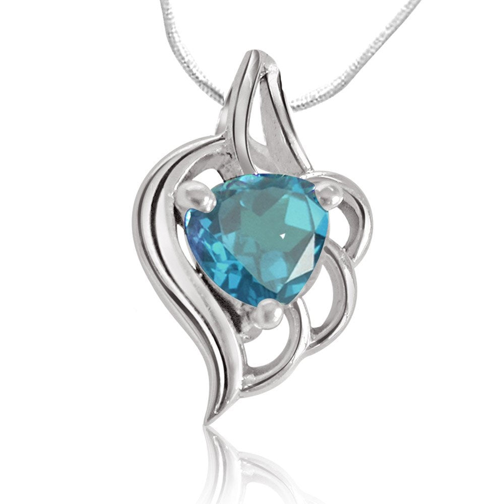 Surat Diamond -Heart Shape Blue Topaz & Sterling Silver Pendant With Silver Finished Chain For Girls (Sds68)