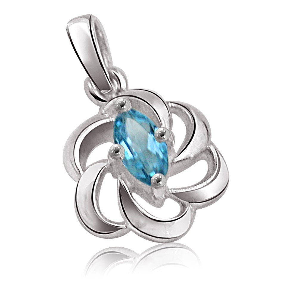 Surat Diamond - Marquise Shaped Blue Topaz & Sterling Silver Pendant For Girls (Sds111)
