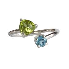 Surat Diamond-Enchanting Elegance Trillion Green Peridot & Blue Topaz Silver Ring (GSR72)