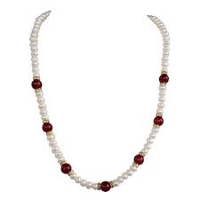 Surat Diamond Crimson Charm  Bold Red Stone & Pearl Necklace (SN1029)