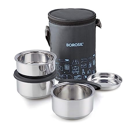 Borosil Insulated Lunch Box, Set Of 3, 280 Ml X 2 + 180 Ml